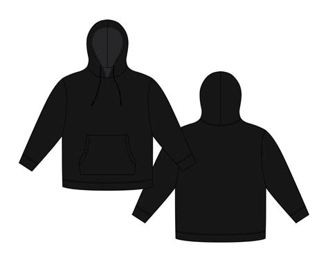 Hoodie template in black color. Apparel hoody technical sketch mockup. Sweatshirt with hood ...