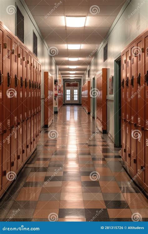 Empty School Hallway with Lockers on Both Sides Stock Illustration ...