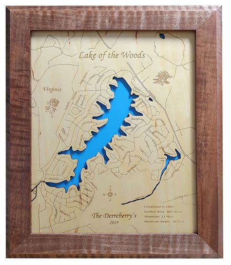 Lake of the Woods, Virginia - Laser Cut Wood Map| Personal Handcrafted Displays