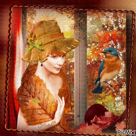 mujer con sombrero de otoño - GIF animé gratuit - PicMix
