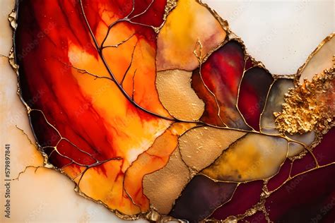 Alcohol ink fluid art painting technique. Warm tones. Suitable for backgrounds of posters ...