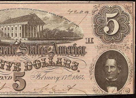 1864 $5 DOLLAR BILL CONFEDERATE STATES CURRENCY CIVIL WAR NOTE PAPER MONEY T-69 | #1944767000