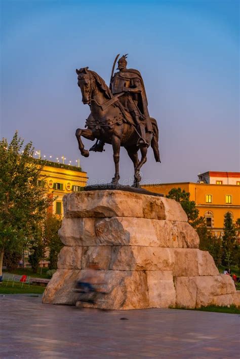 Sunset View of Skanderbeg Statue at Tirana, Albania Stock Image - Image of equestrian, nobleman ...