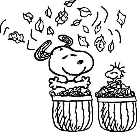 Cute Snoopy Autumn Fun Fall Leaves Coloring Page - Print Color Craft