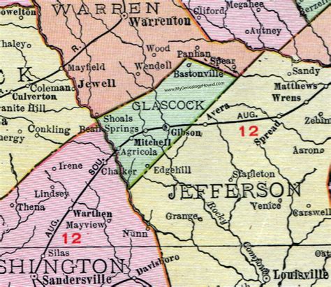 Glascock County, Georgia, 1911, Map, Rand McNally, Gibson, Mitchell ...