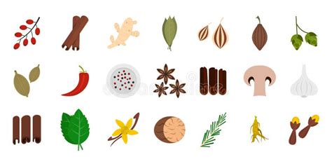 Spices Icon Set, Flat Style Stock Vector - Illustration of flat, cook ...