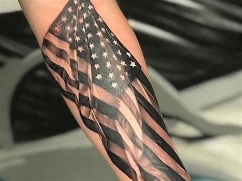 Waving American Flag Tattoo Black And White