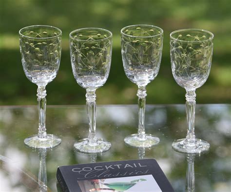 Vintage Etched Crystal Wine Glasses, Set of 4, Fostoria, Christiana ...