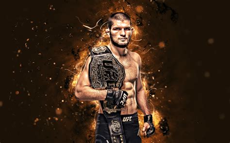 Download wallpapers Khabib Nurmagomedov, 4k, brown neon lights, russian ...