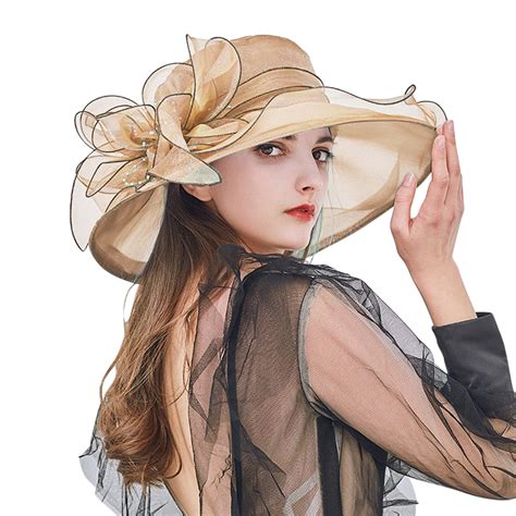 Bollsisrey Womens Summer Dress Hat Wide Leaf Flower Bridal Shower Hat Sun Hats Beach Hat ...