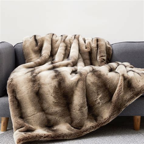 Tan Chinchilla Stripe Faux Fur Oversized Throw Reversible Blanket Extra Large Thick Warm Afghan ...