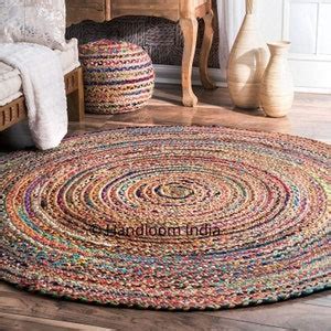 Extra Large Braided Chindi Round Rugs, Dining Room Area Carpet, 5 Feet Round Office Floor Rug - Etsy