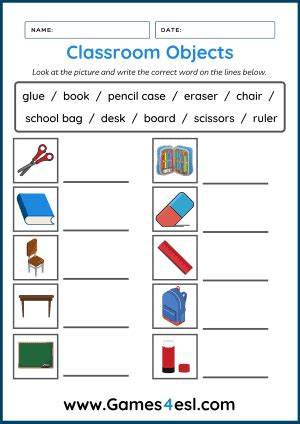 Classroom Object Worksheets | Games4esl