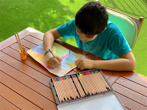 Saragossa, Spain, May 09, 2020: Child Drawing with Colorful Pencils Stock Photo - Image of ...