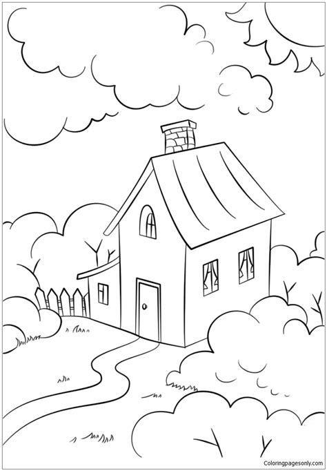 Lovely House with Garden Coloring Page - Free Printable Coloring Pages