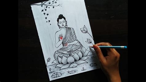 Easy Lord Buddha line art Drawing /How to draw Lord Buddha -step by step /Gautam Buddha drawing ...