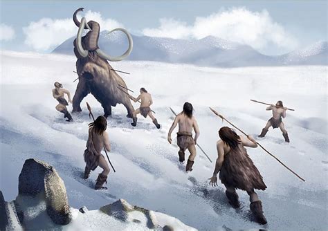 Fine Art Print-Mammoth hunt, Stone Age in Kazakhstan area-A4 Fine Art Print on 308gsm Paper made ...