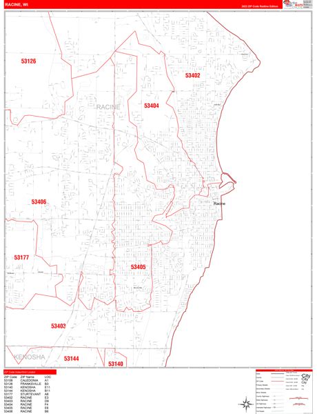 Racine Wisconsin Zip Code Wall Map (Red Line Style) by MarketMAPS ...