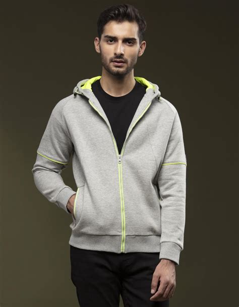 Grey Zipper Hoodie For Men