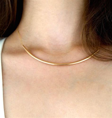 Gold Collar necklace gold tube necklace gold necklace