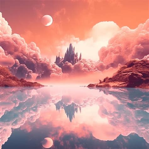 Premium AI Image | There is a castle in the sky with clouds and a moon generative ai