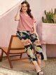 Plus Solid Top & Floral Print Wide Leg Pants | SHEIN USA