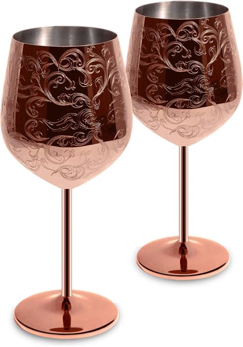 SKYFISH Stainless Steel Wine Goblets Set of 2,Etched with Intricate and Authentic Baroque ...