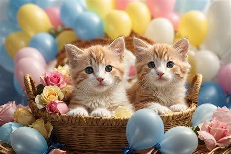 Cute Kittens Inside A Straw Basket Free Stock Photo - Public Domain Pictures