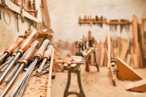 Premium Photo | Artisan carpentry workshop with turning tools in the foreground