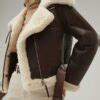 Women's Cropped Style Brown Leather Shearling Jacket - Sale
