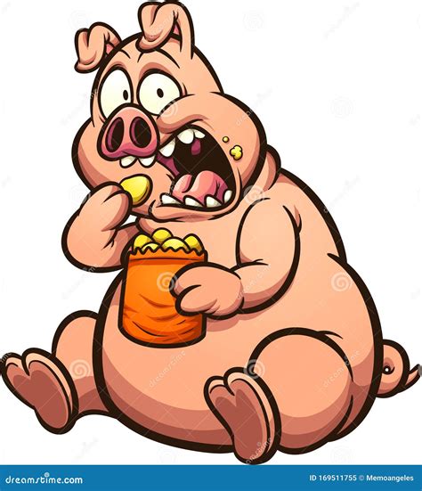 Fat Pig Eating Chips with a Surprised Look on Its Face Stock Vector ...