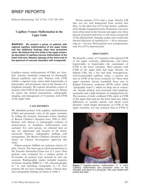 (PDF) Capillary-Venous Malformation in the Upper Limb