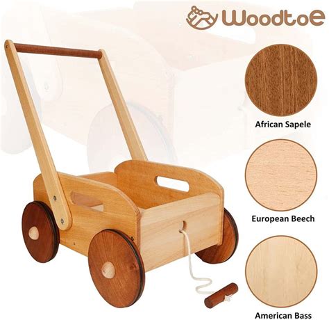 Woodtoe Wooden Baby Walker, Adjustable Speed Push Toys for Babies Learning to Walk, Natural Wood ...