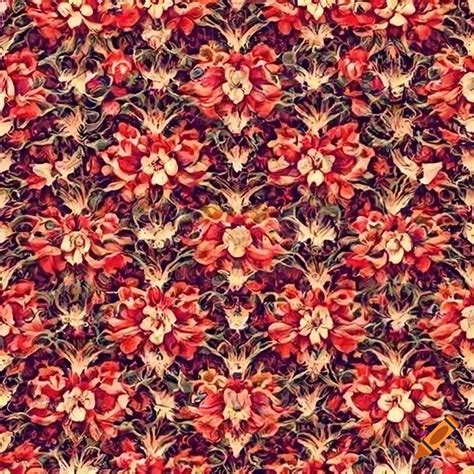 Seamless vintage flower pattern on red background on Craiyon