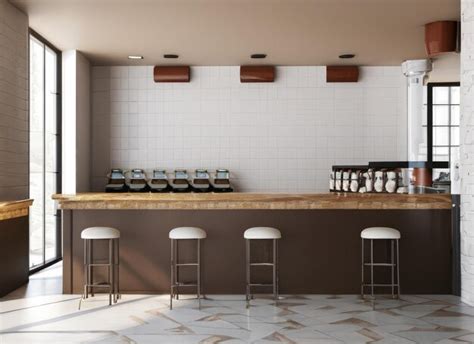 Premium Photo | White and brown tile coffee shop interior with bar with copy space AI Generated