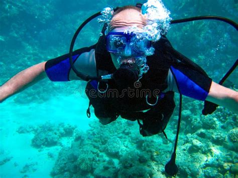 Man Scuba Diver and Beautiful Colorful Coral Reef Underwater Stock ...