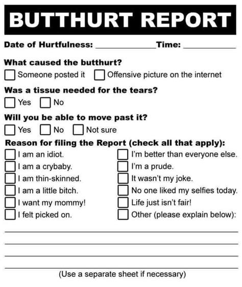 Butthurt Report Blank Template - Imgflip