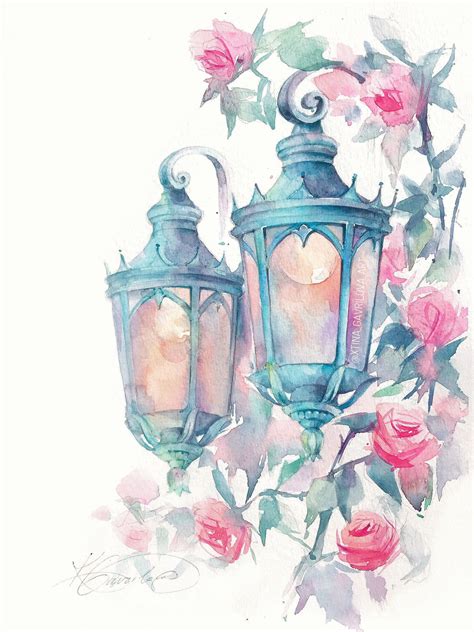 The Lantern with magnolia ORIGINAL WATERCOLOR PAINTING in 2020 (With images) | Watercolor ...