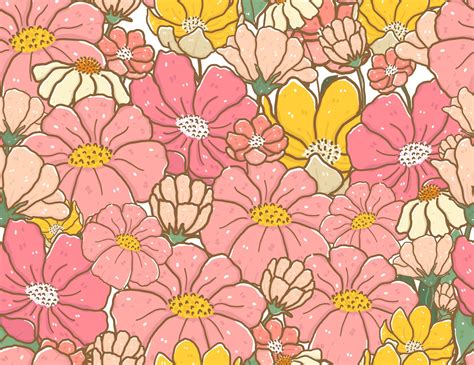 cute vintage pastel color doodle flower pattern seamless background ...