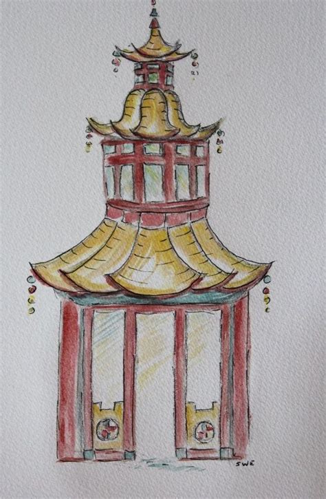 Set of 2 Hand painted Pagodas | Painting, Watercolor and ink, Wall art