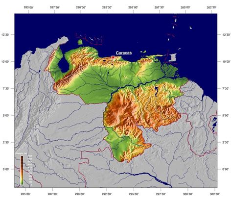 Mappa fisica del venezuela - Mappa della mappa fisica del venezuela (America del Sud - America)