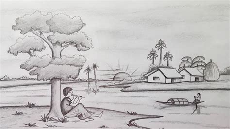 How To Draw Scenery Landscape By Pencil Sketch Step By Step Easy ...