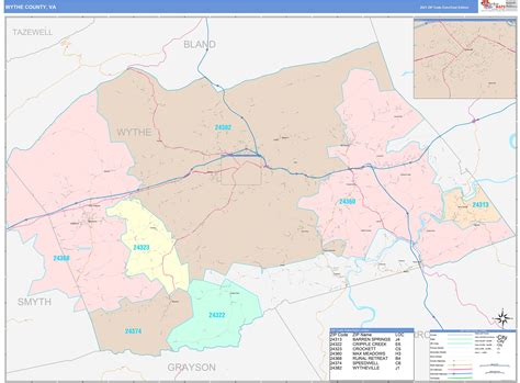 Wythe County, VA Wall Map Color Cast Style by MarketMAPS - MapSales