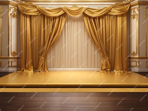 Premium AI Image | Gold curtains and wooden floor Golden stage concept of exclusivity Generate Ai