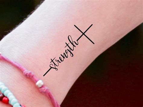 Strength Cross Temporary Tattoo - Etsy