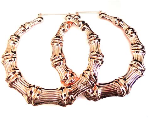 Extra Large Rose Gold Plated Bamboo Hoop Earrings 4 inch Hoops - Walmart.com