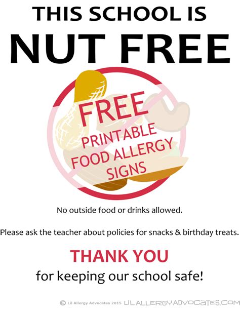 Free Printable Nut Free School Signs - Lil Allergy Advocates