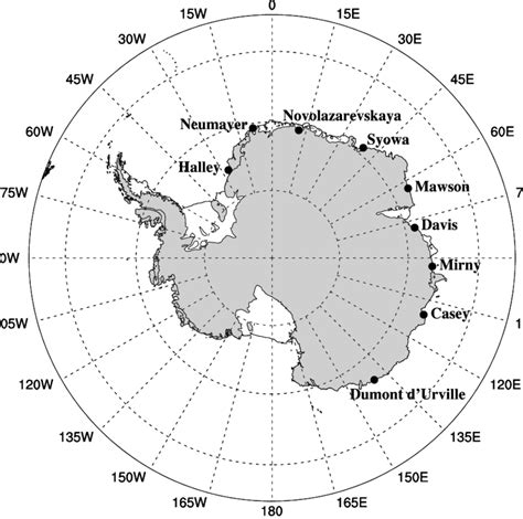 Map of the Antarctic stations used in this study. | Download Scientific ...