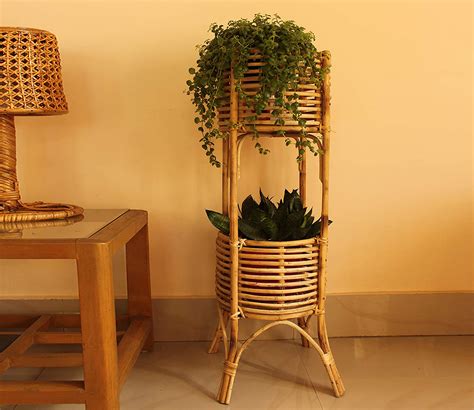 Buy Handmade Premium Natural Cane Flower Pot Stand for Balcony and ...