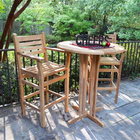Teak 35" Round Bar Table & Arizona Chairs - Wood Backyard Outdoor Patio Furniture For Sale ...